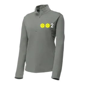 002 With Pickleballs (Colors Yellow White Pink) | Women's 1/4 Zip Pullover Athletic Shirt | 100% Polyester