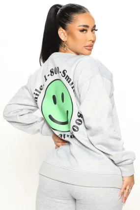 1 800 Smile Happy Face Sweatshirt - Heather Grey