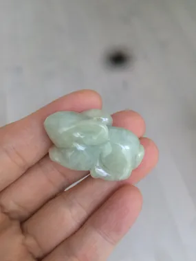 100% natural type A jadeite jade light green 3D bunny worry stone/desk decor/pendant AD58