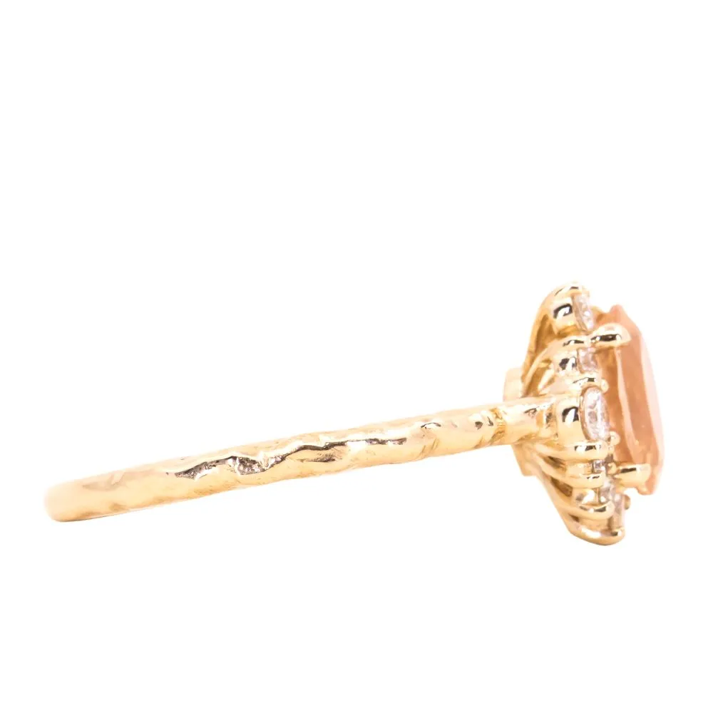 1.25ct Oval Sunstone Asymmetrical Evergreen Cluster Ring In 14k Yellow Gold