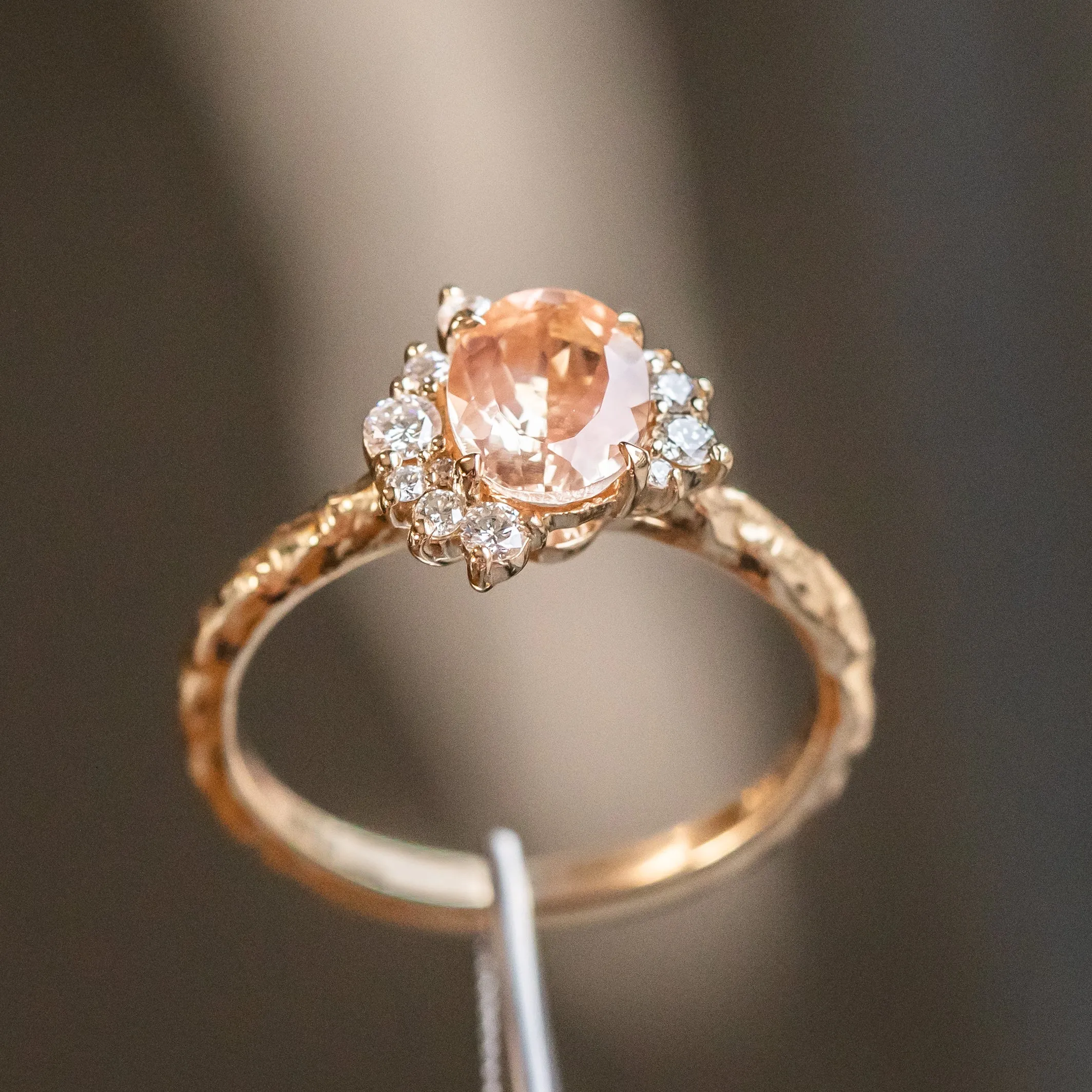 1.25ct Oval Sunstone Asymmetrical Evergreen Cluster Ring In 14k Yellow Gold