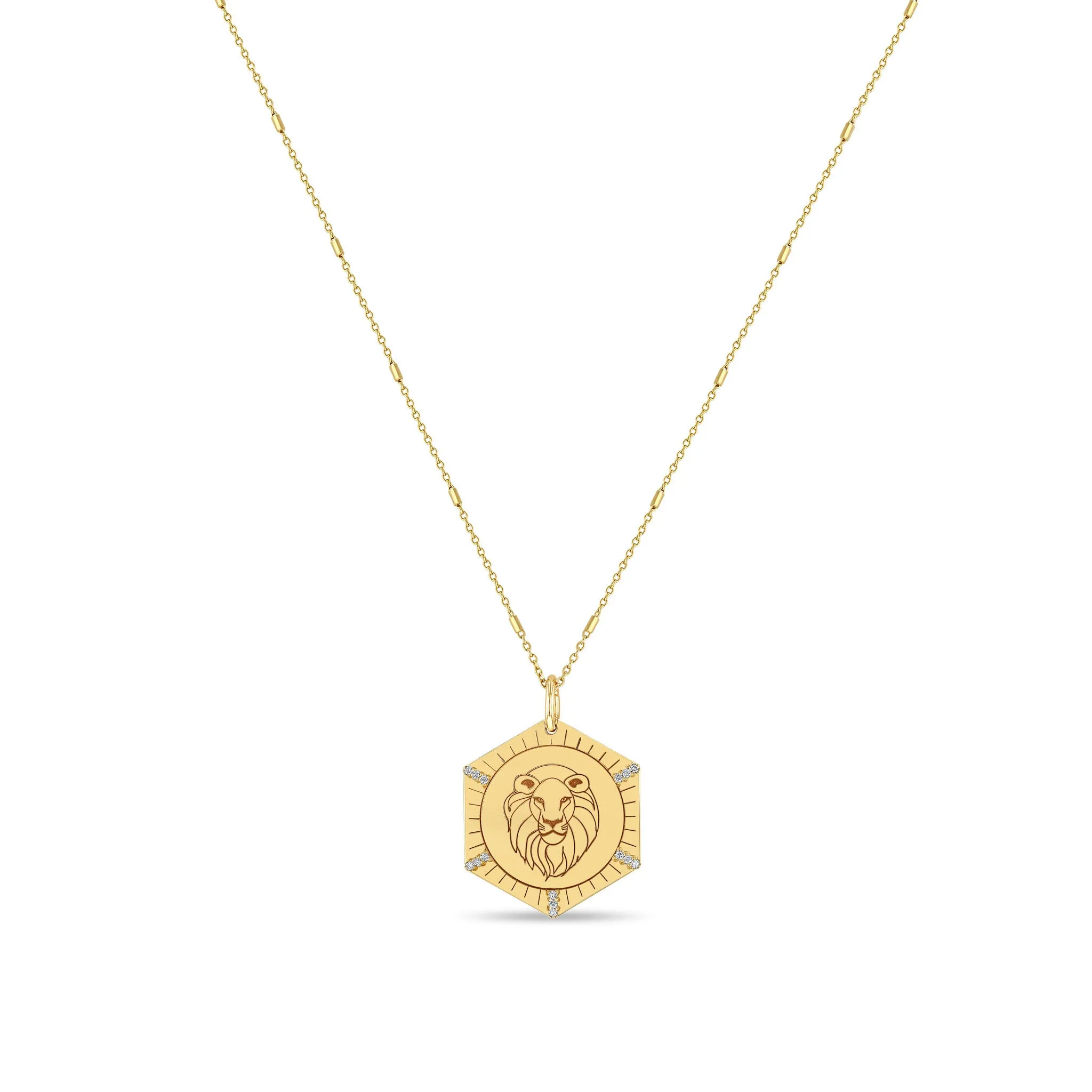 14k Animal with Diamond Rays Hexagon Medallion Necklace