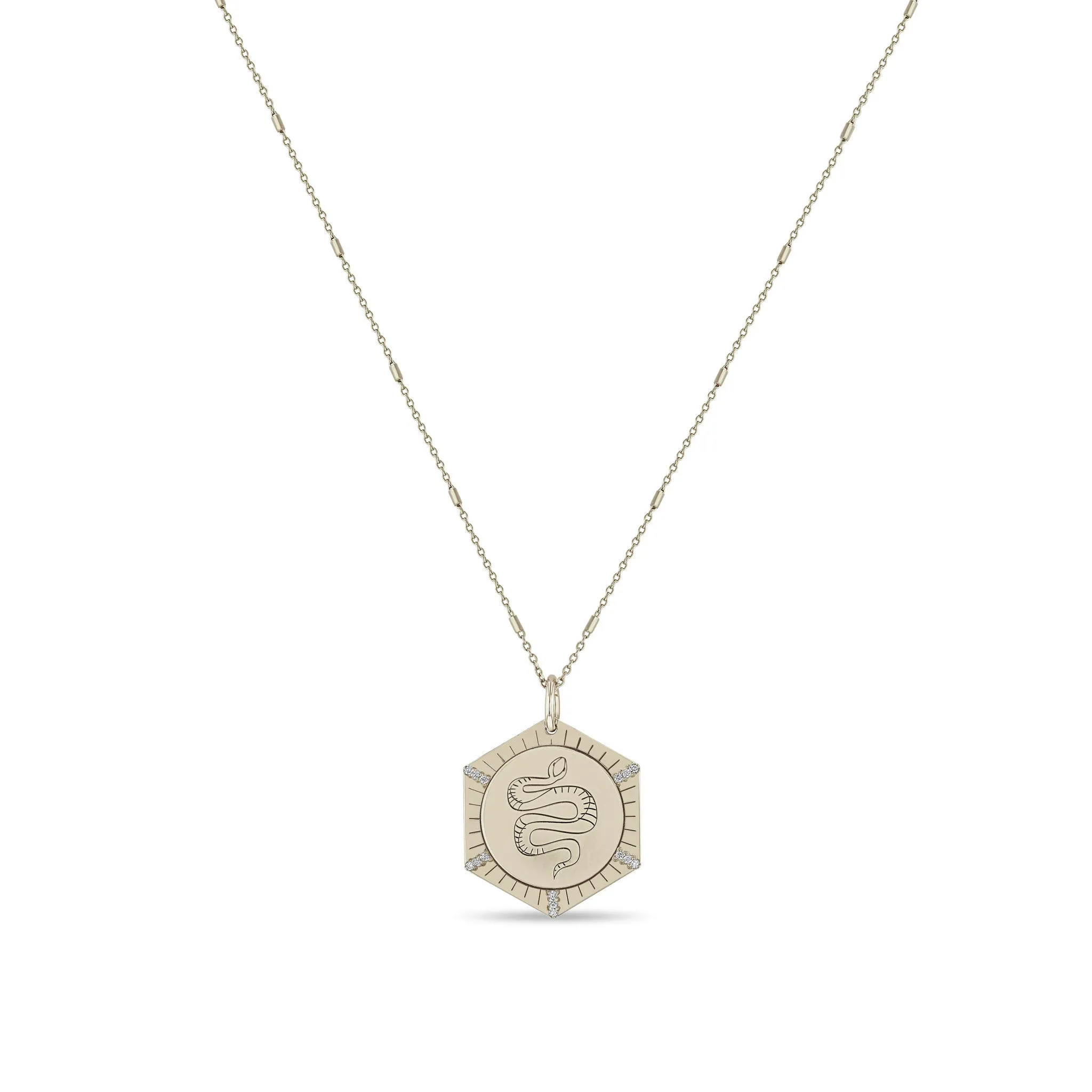 14k Animal with Diamond Rays Hexagon Medallion Necklace