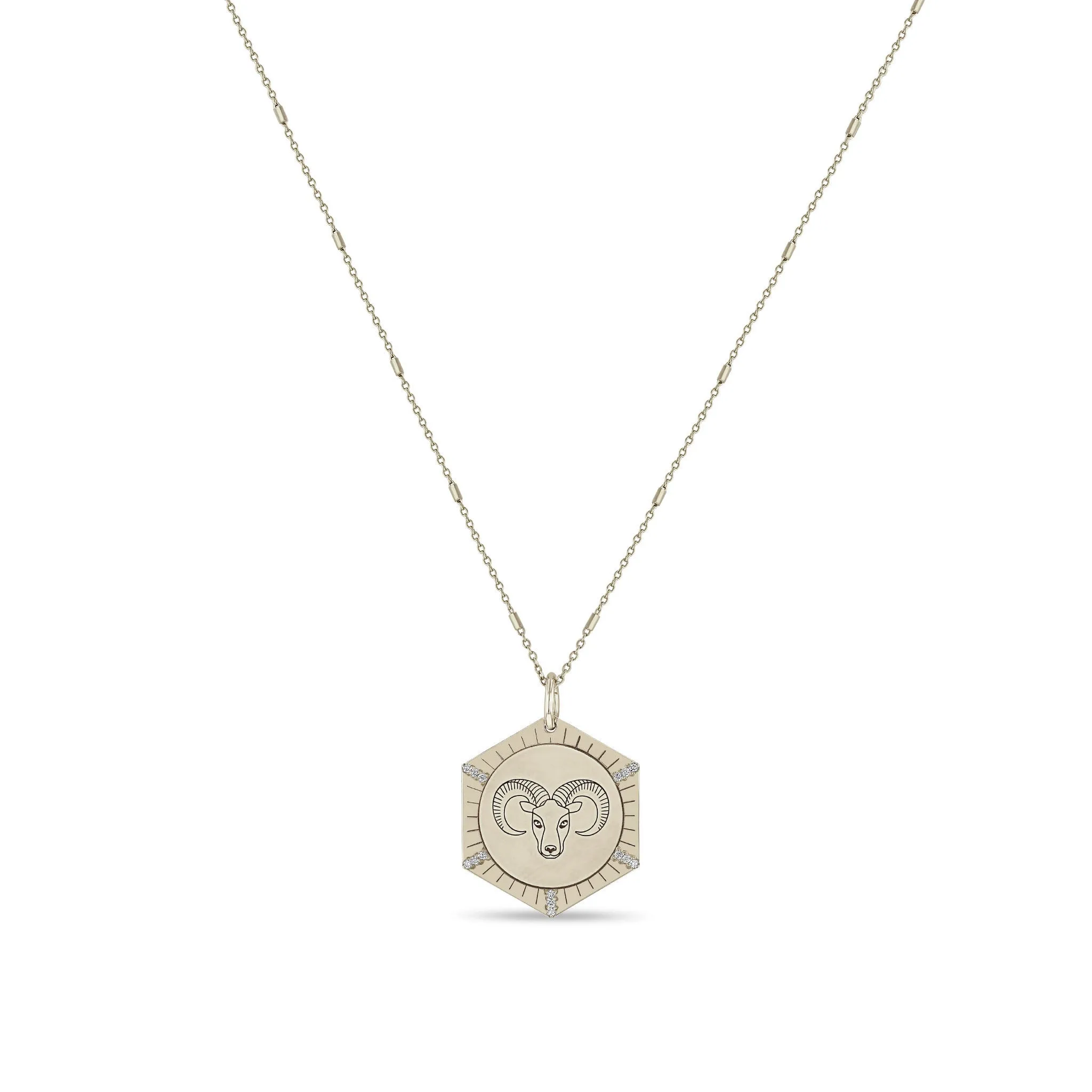 14k Animal with Diamond Rays Hexagon Medallion Necklace