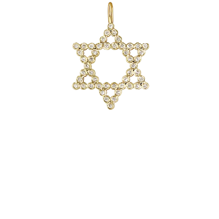 14k Diamond Bezel Star of David Charm Pendant