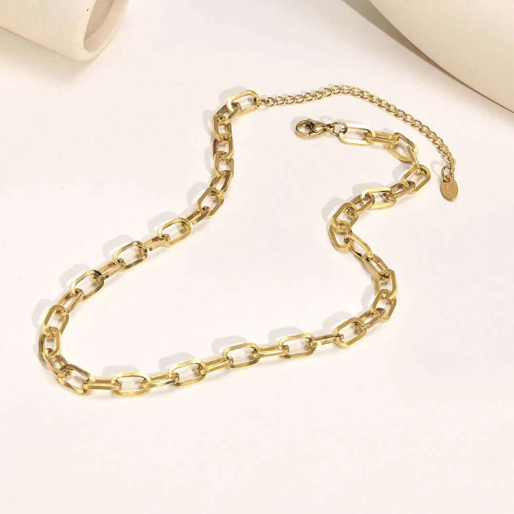 18K Gold Plated Woman Daily Chain Necklace & Chain Bracelet