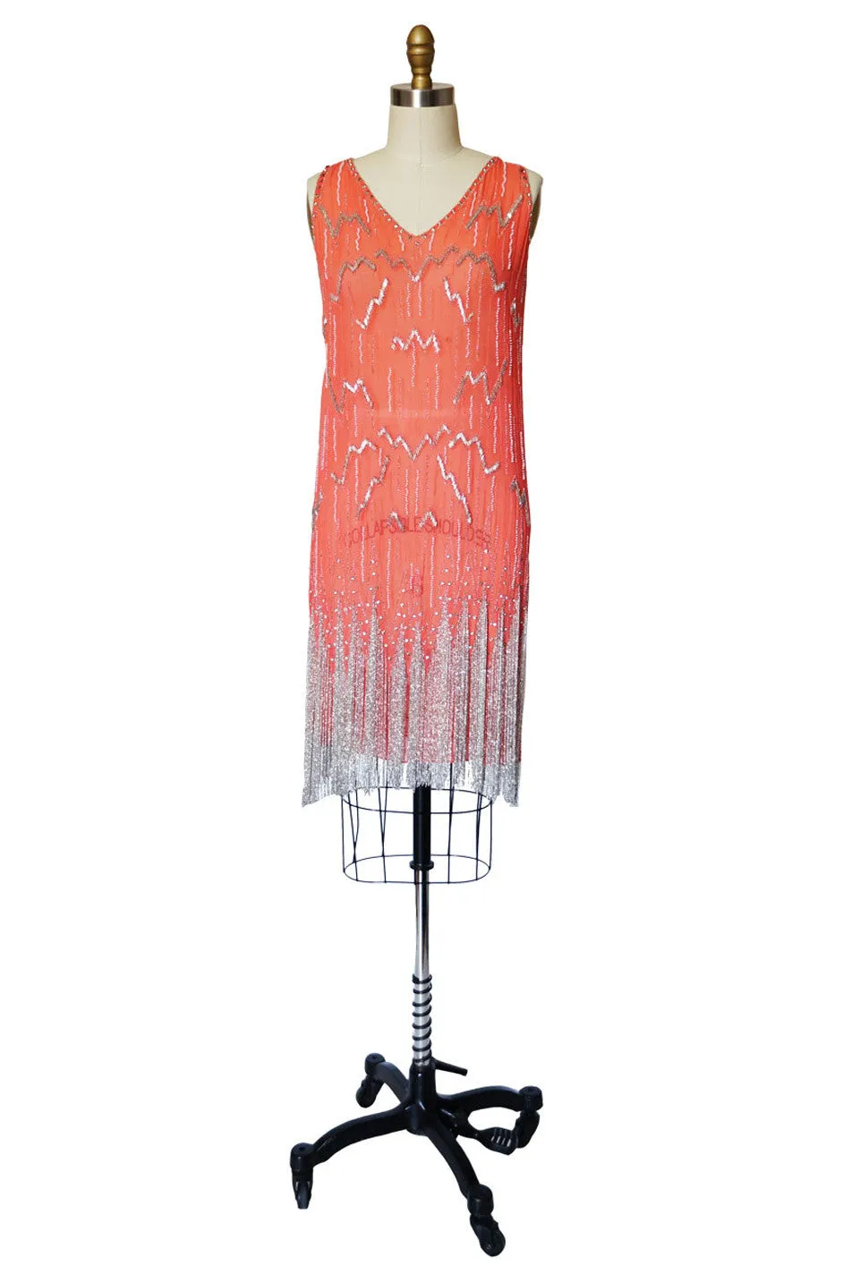 1920s Silver Fringe Beaded Flapper Dress