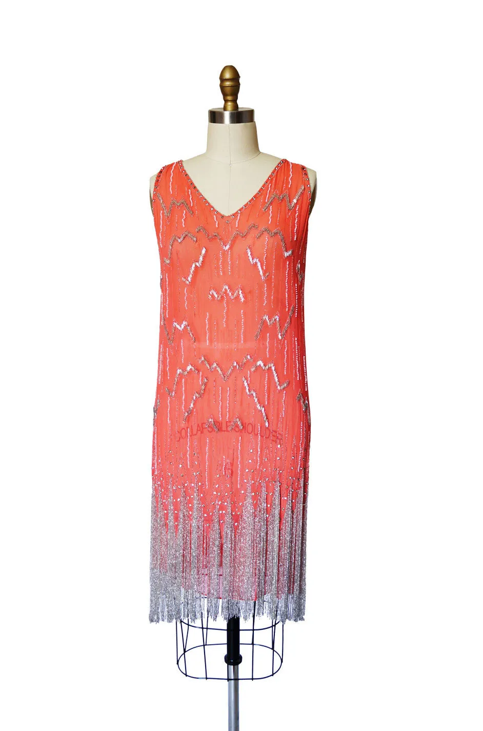 1920s Silver Fringe Beaded Flapper Dress