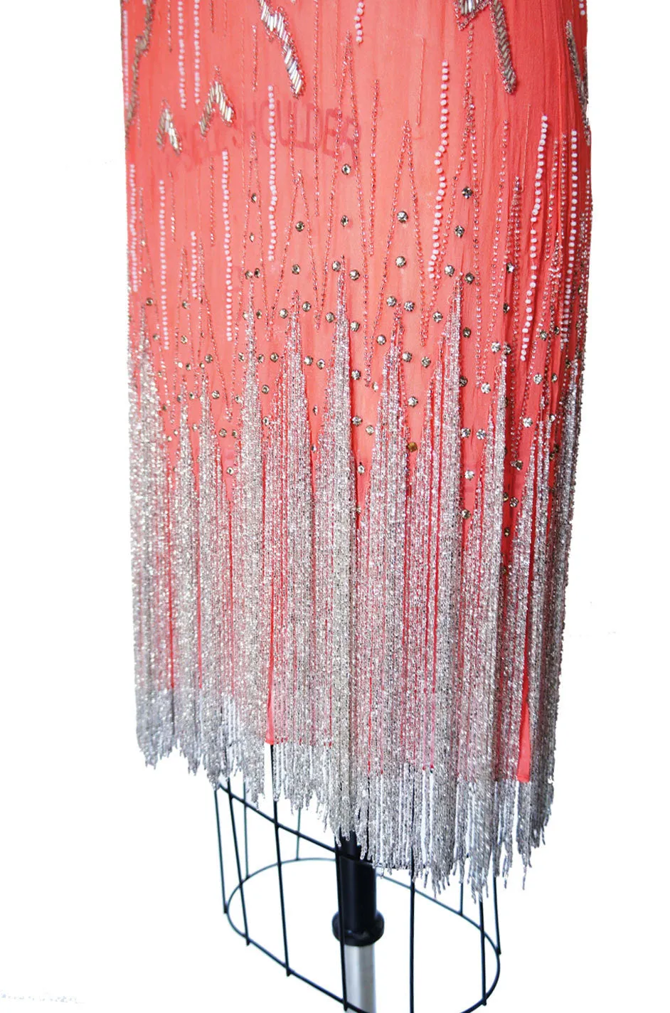 1920s Silver Fringe Beaded Flapper Dress