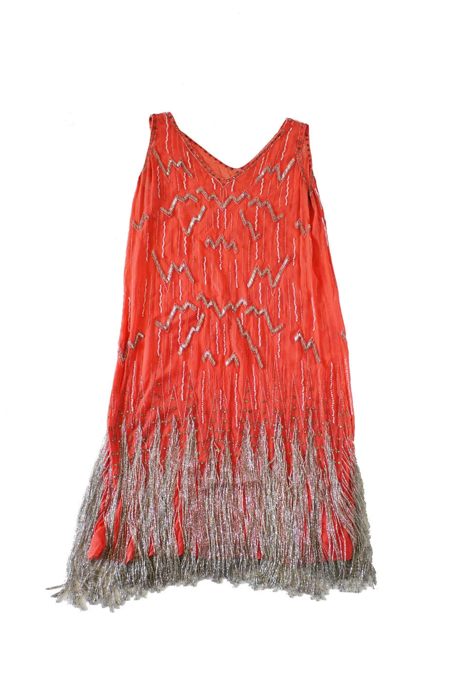 1920s Silver Fringe Beaded Flapper Dress