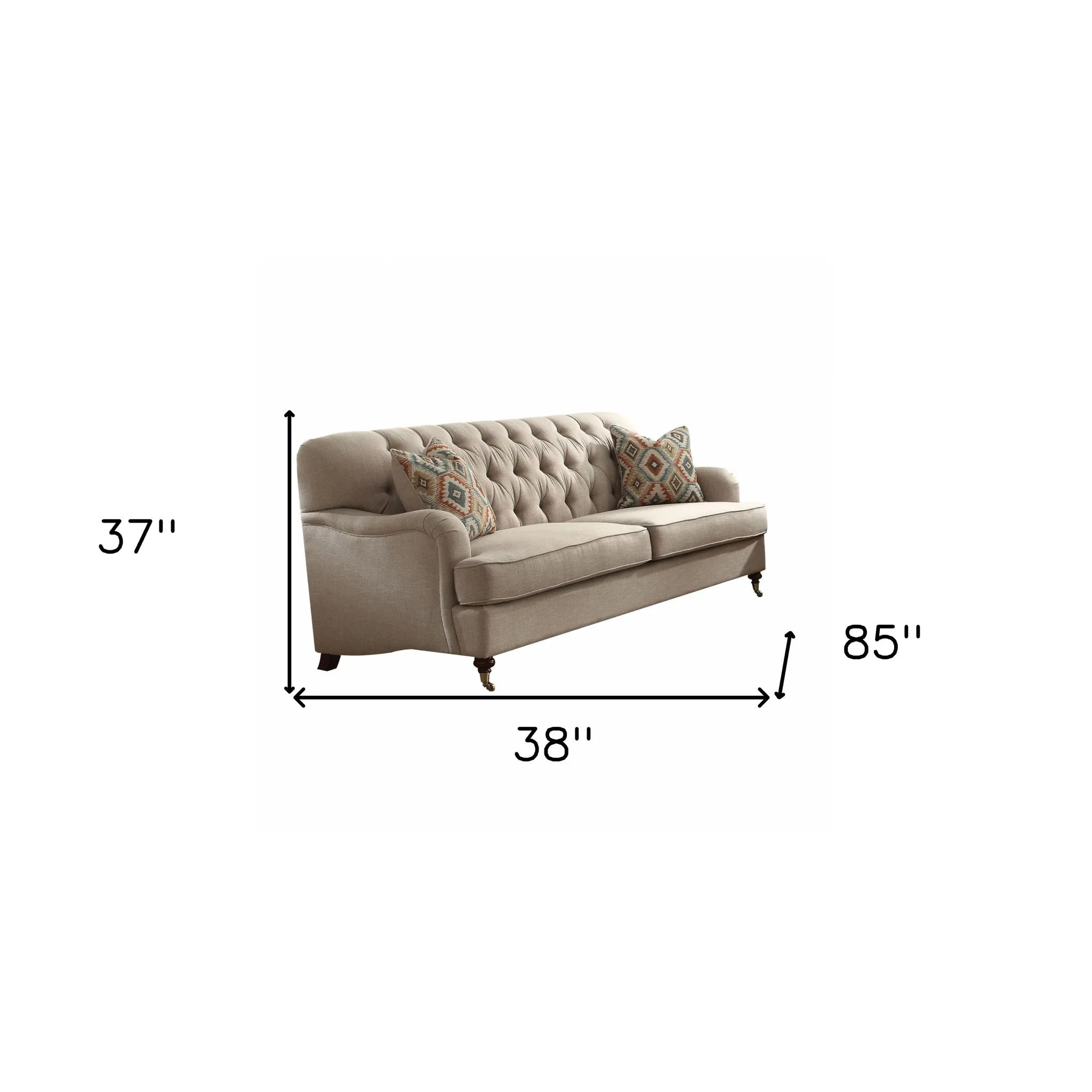 38 X 85 X 37 Beige Fabric Upholstery Sofa w2 Pillows