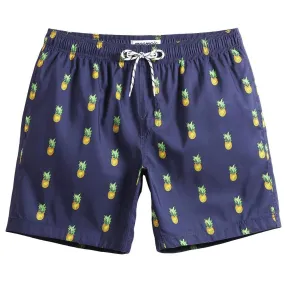 7 Inch Inseam Navy Pineapple Swim Trunks