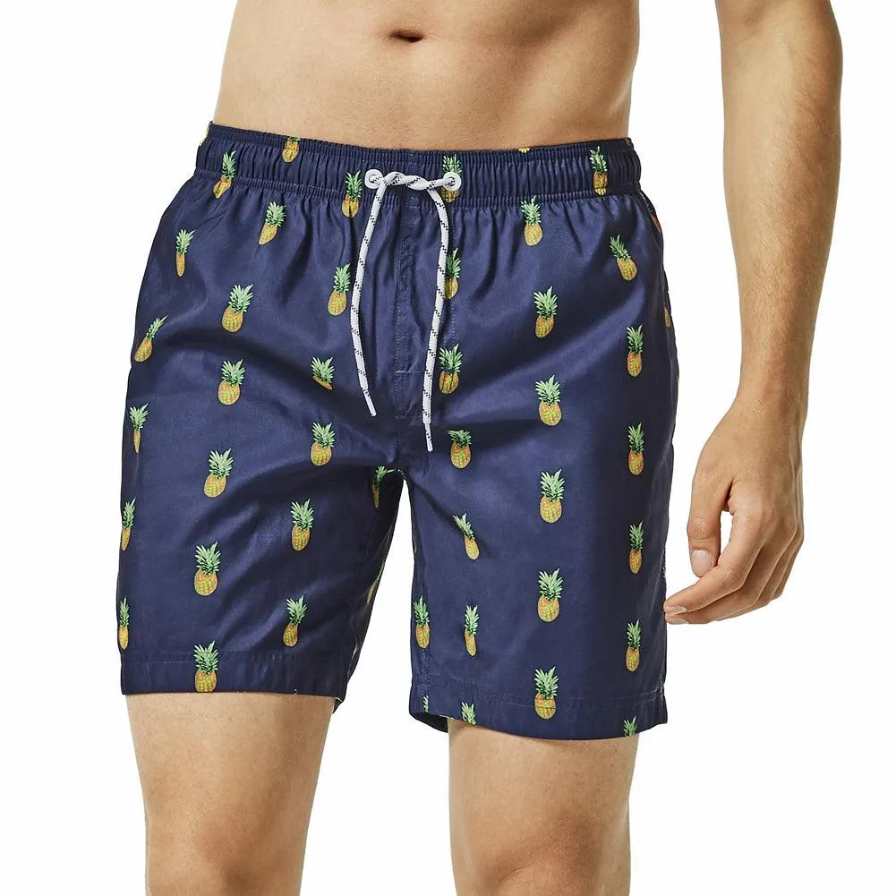 7 Inch Inseam Navy Pineapple Swim Trunks