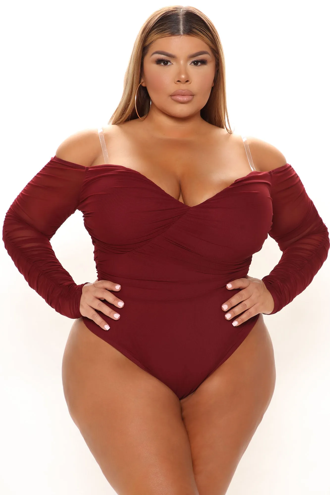 A Hot Mesh Bodysuit - Burgundy