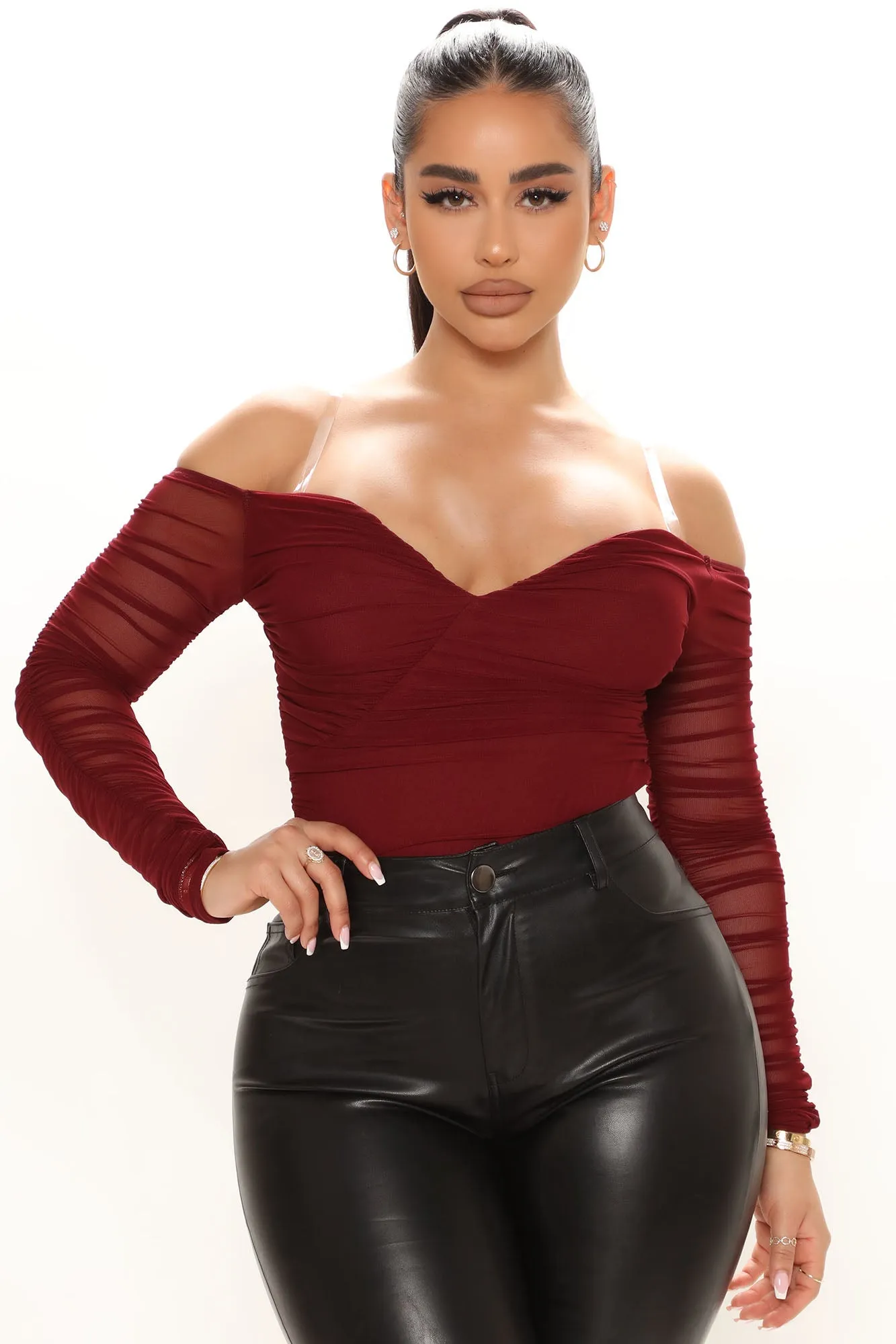 A Hot Mesh Bodysuit - Burgundy