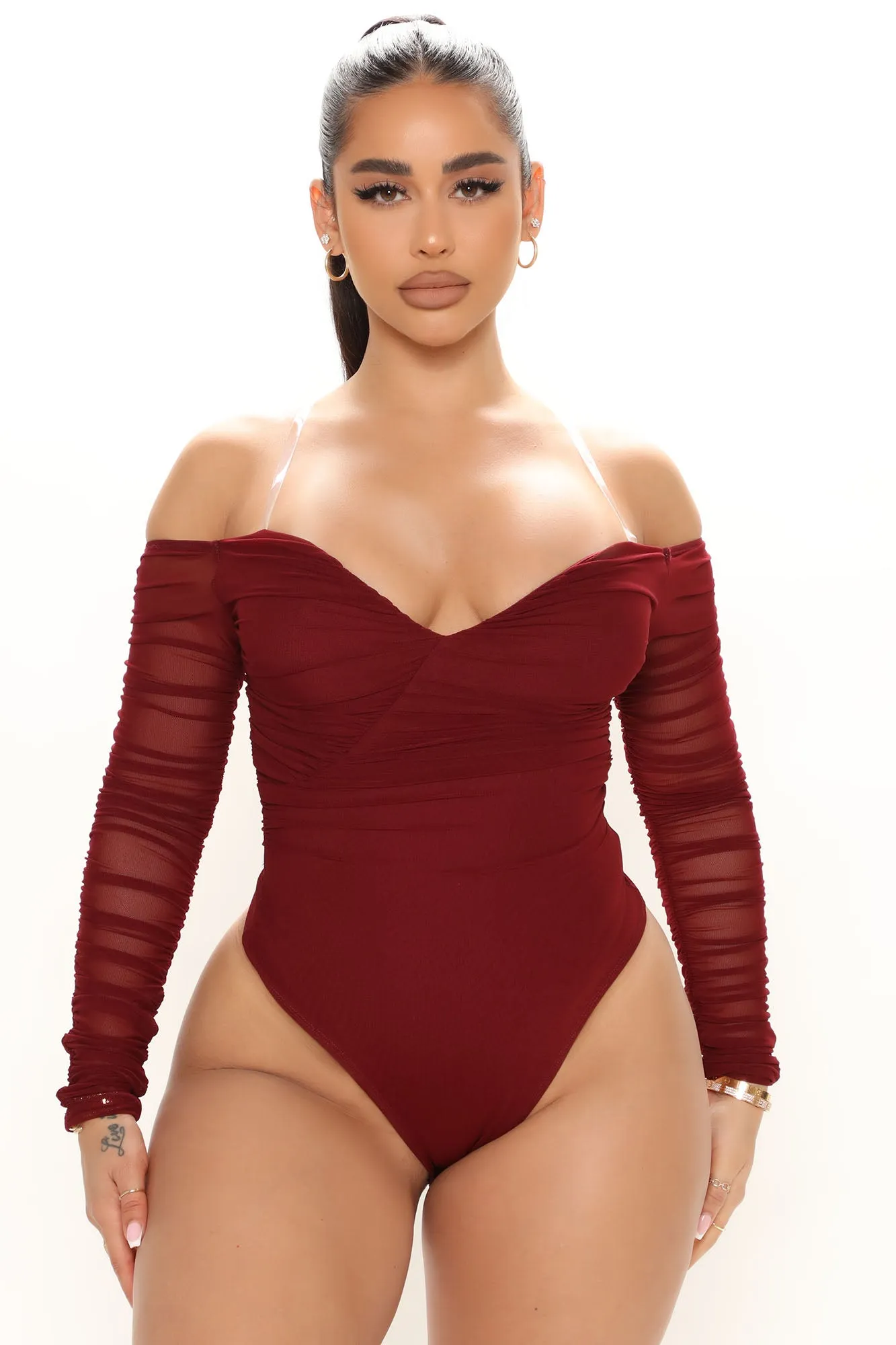 A Hot Mesh Bodysuit - Burgundy