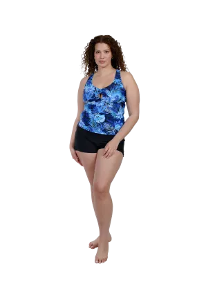 A racerback a-line tankini with a short bottom