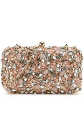 Adorn Peach & Multi Embellished Satin Clutch