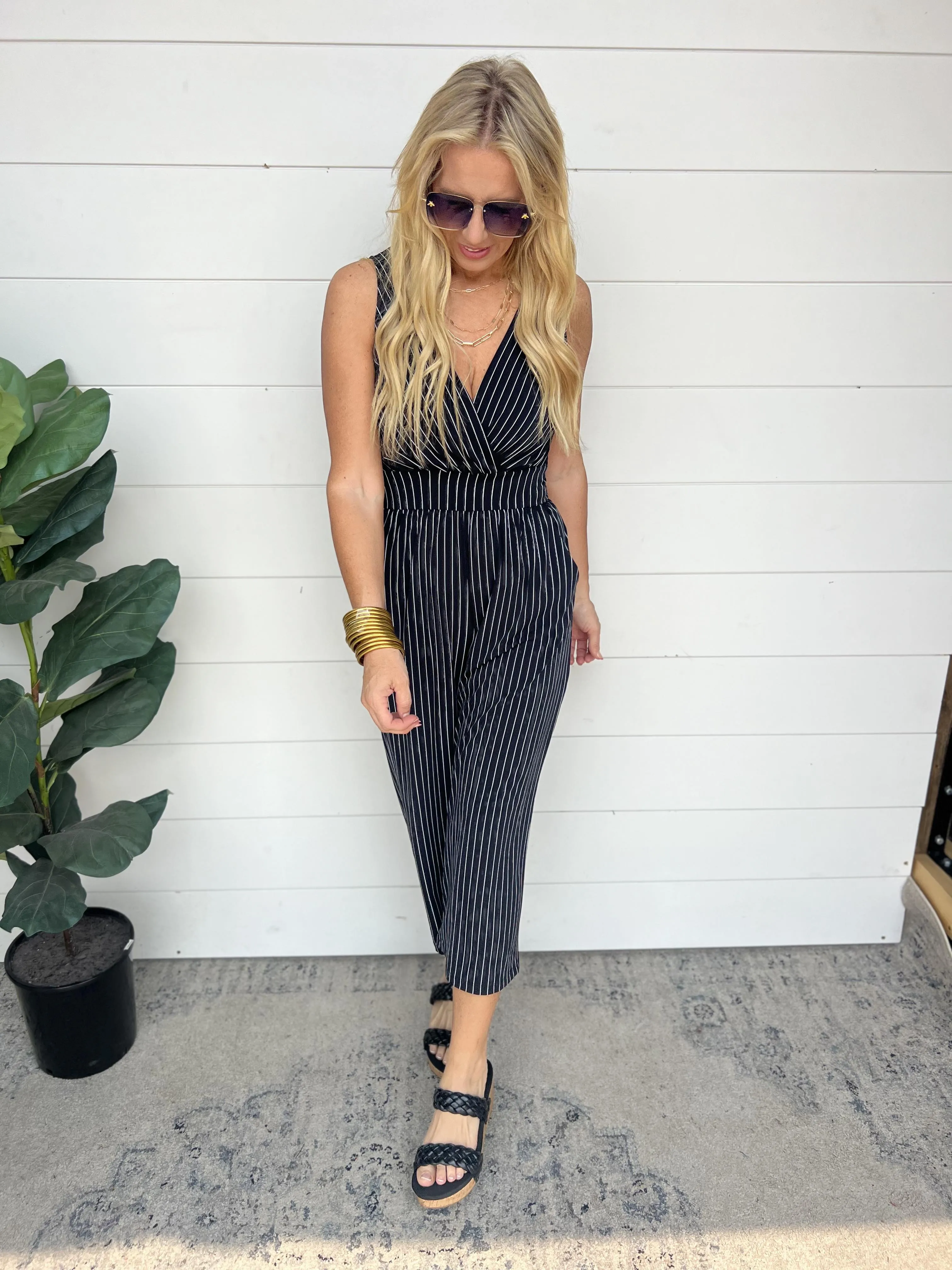 Be the Boss Striped Cropped Jumpsuit - Final Sale