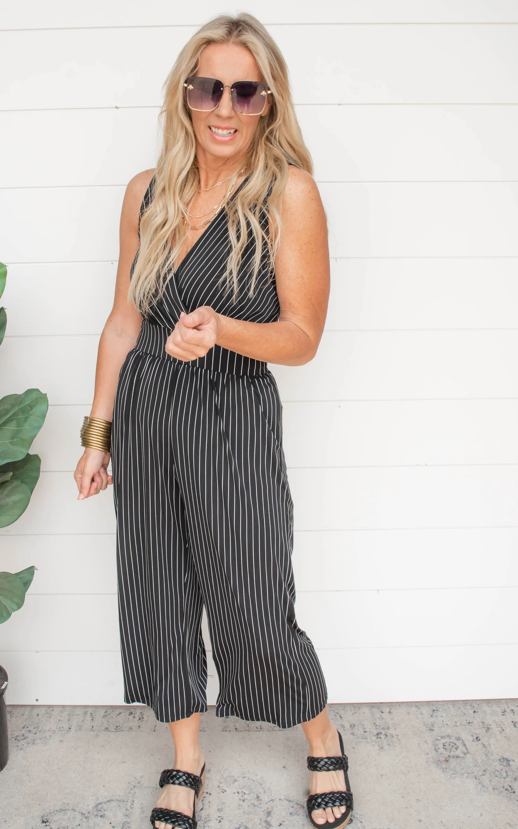 Be the Boss Striped Cropped Jumpsuit - Final Sale