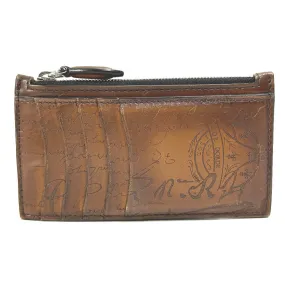 Berluti Card Case leather Brown calligraphy graffiti Card holderCoin case mens Used Authentic