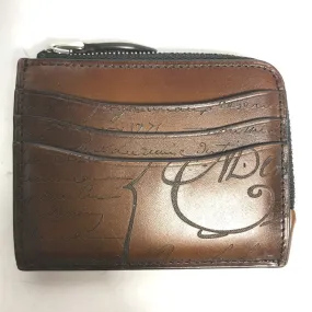 Berluti Coin case leather Brown Compact Wallet Coin Pocket Calligraphy mens Used Authentic