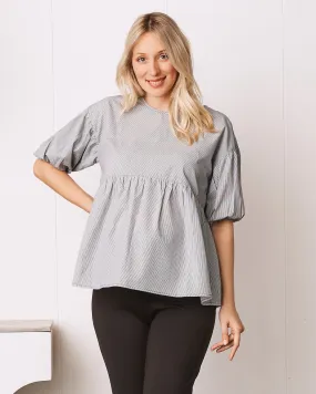 Brigitte Maternity Cotton Blouse Top - Grey Stripe