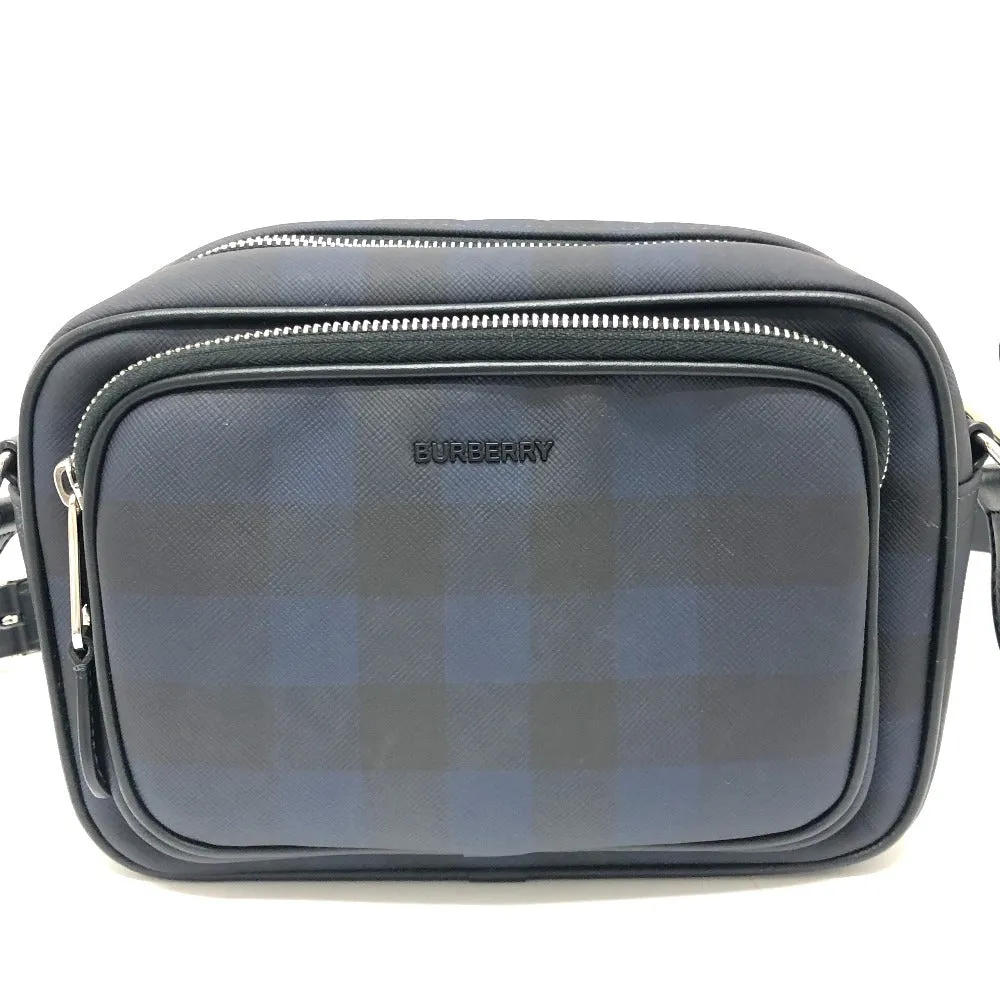 BURBERRY Shoulder Bag 8073271 PVC / Leather Navy / Black Check Pattern Women Used Authentic