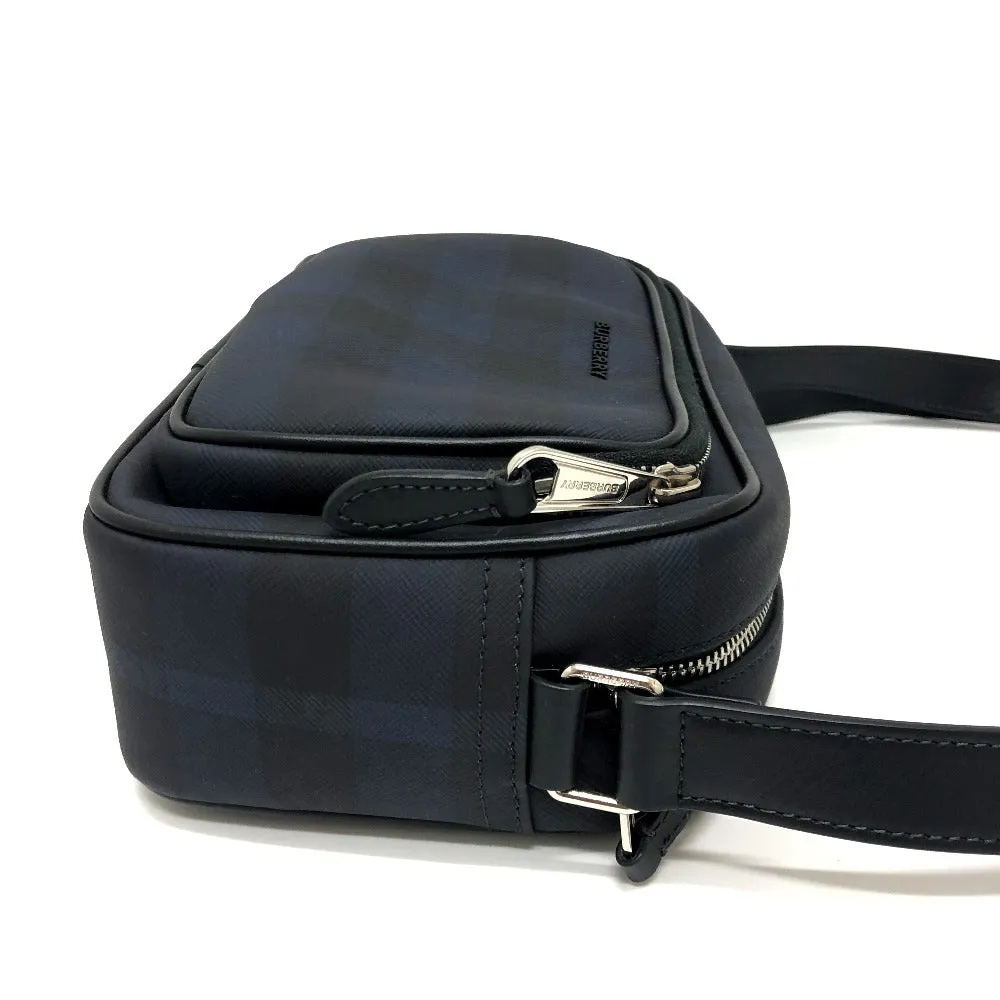 BURBERRY Shoulder Bag 8073271 PVC / Leather Navy / Black Check Pattern Women Used Authentic