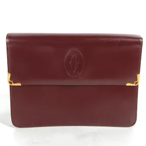 CARTIER Clutch bag leather wine-red Must Line bag pouch business bag Women Used Authentic