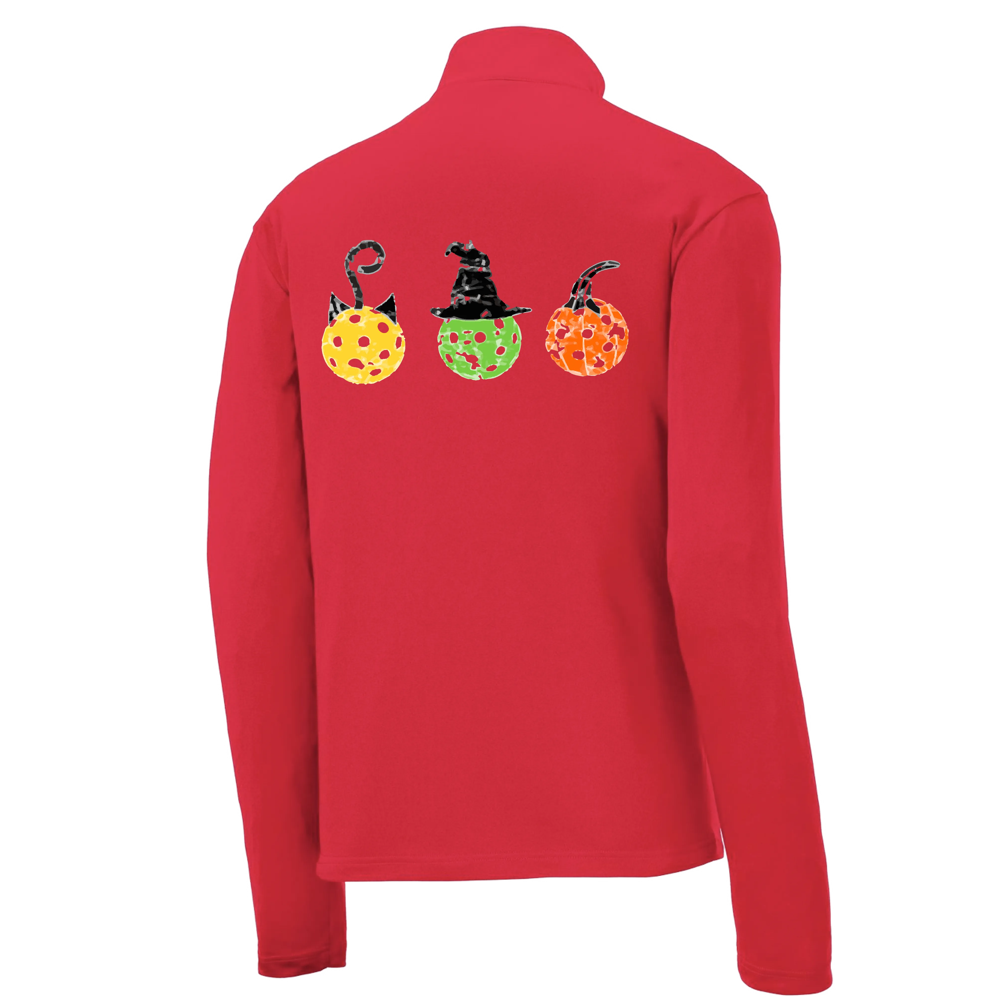 Cat Witch Pumpkin | Men's 1/4 Zip Long Sleeve Pullover Athletic Shirt | 100% Polyester