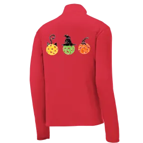 Cat Witch Pumpkin | Men's 1/4 Zip Long Sleeve Pullover Athletic Shirt | 100% Polyester