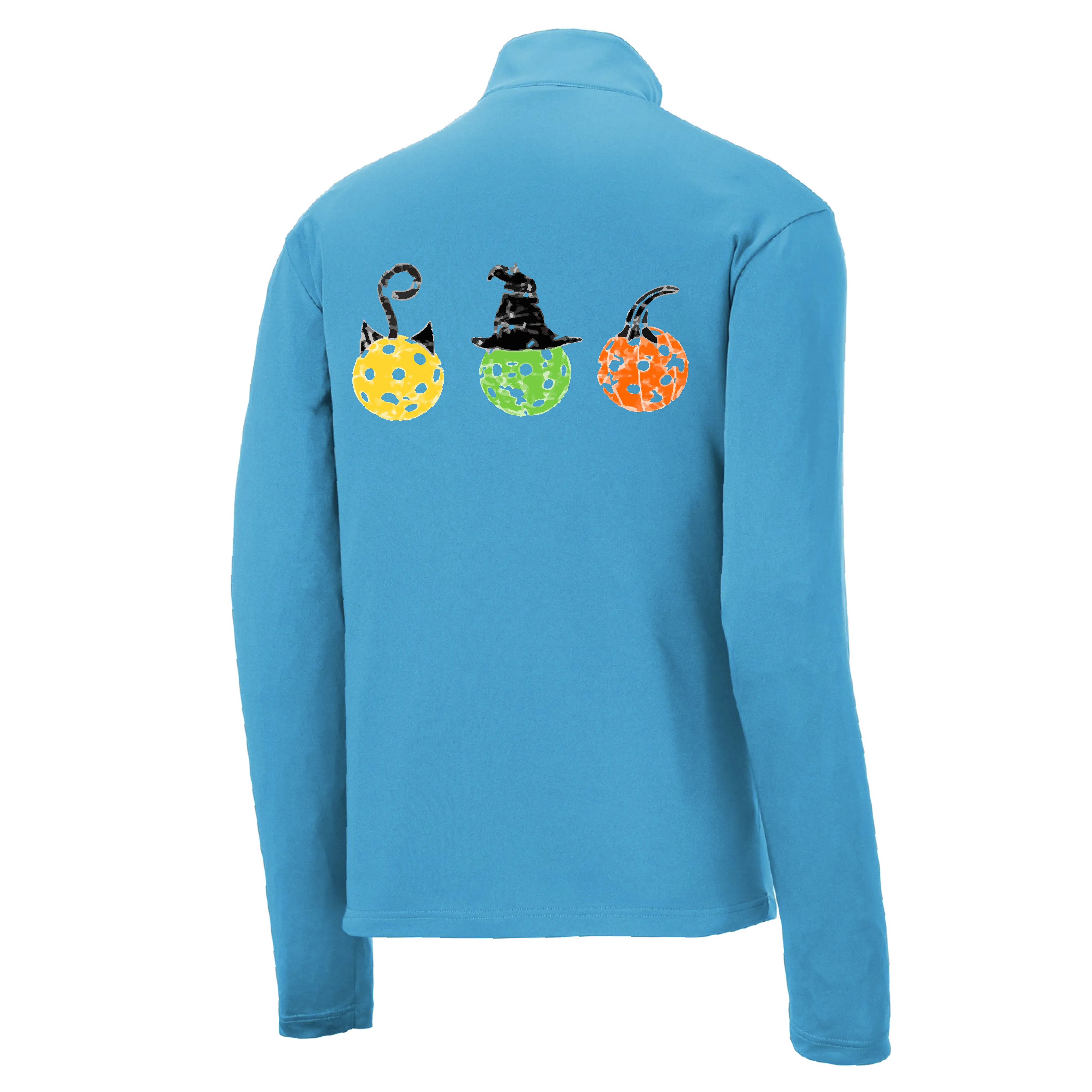 Cat Witch Pumpkin | Men's 1/4 Zip Long Sleeve Pullover Athletic Shirt | 100% Polyester