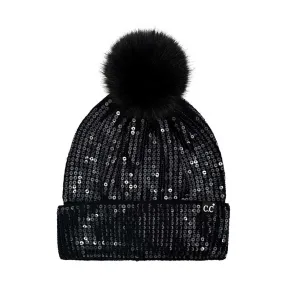 C.C All Over Clear Sequin Pom Beanie