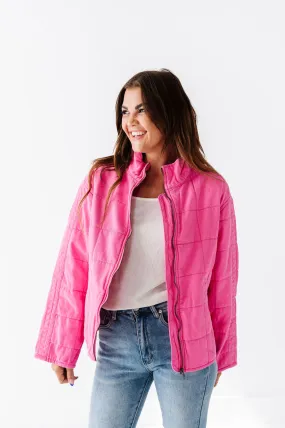 CeCe Quilted Denim Jacket in Hot Pink