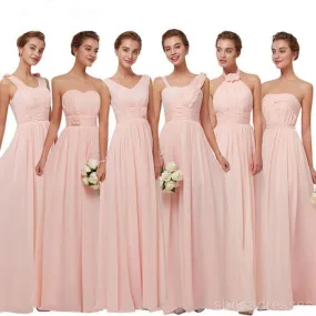 Chiffon Blush Pink Floor Length Mismatched Cheap Bridesmaid Dresses , WG520