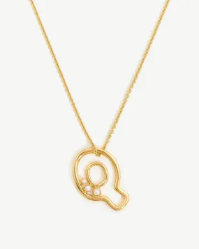 Chubby Pearl Initial Pendant Necklace  - Initial Q | 18ct Gold Plated Vermeil/Pearl