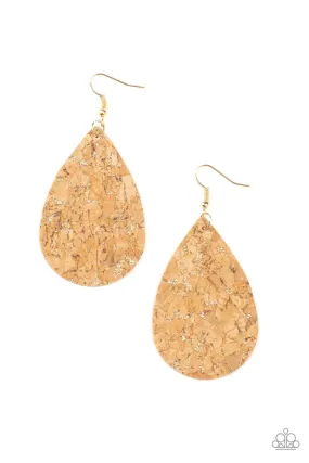 CORK It Over Gold and Cork Teardrop Earrings - Paparazzi Accessories