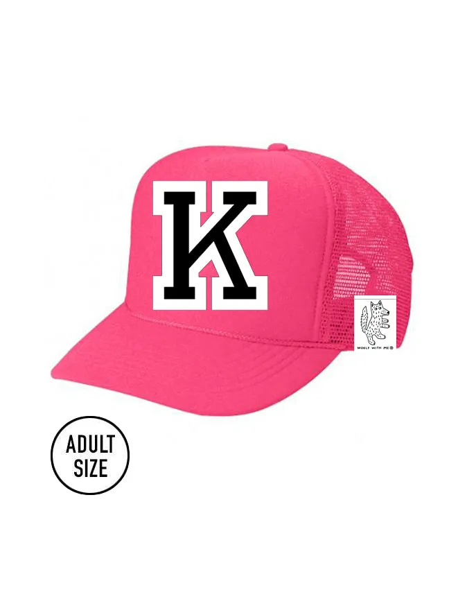 Custom Initial Letter (A-Z) Adult Trucker Hat (NEON PINK)