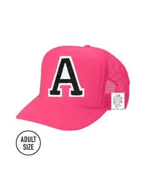 Custom Initial Letter (A-Z) Adult Trucker Hat (NEON PINK)