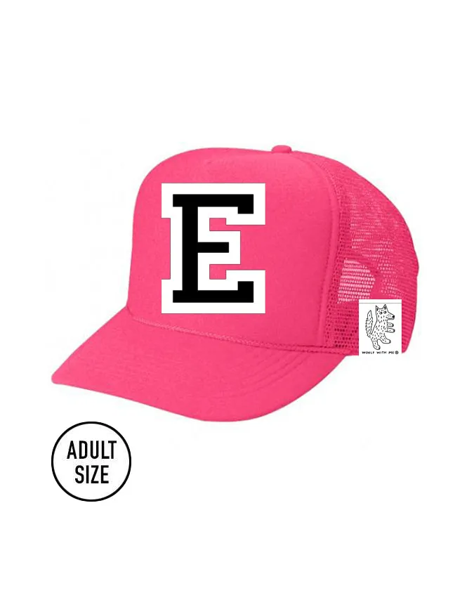 Custom Initial Letter (A-Z) Adult Trucker Hat (NEON PINK)