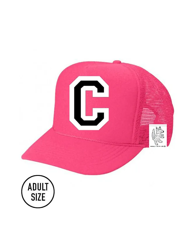 Custom Initial Letter (A-Z) Adult Trucker Hat (NEON PINK)