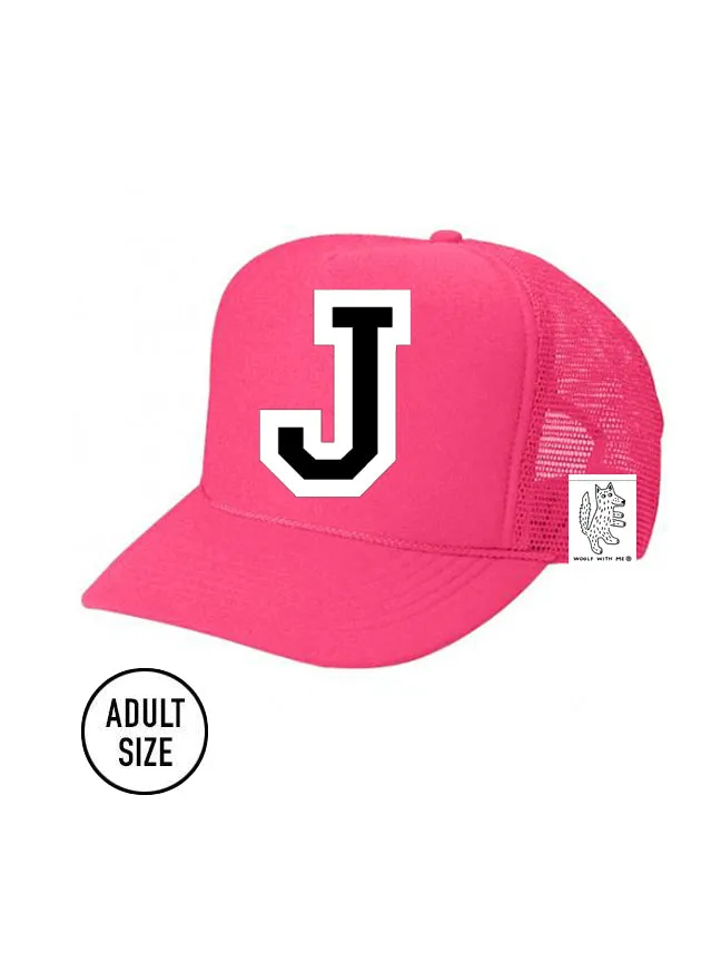 Custom Initial Letter (A-Z) Adult Trucker Hat (NEON PINK)