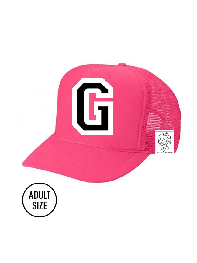 Custom Initial Letter (A-Z) Adult Trucker Hat (NEON PINK)