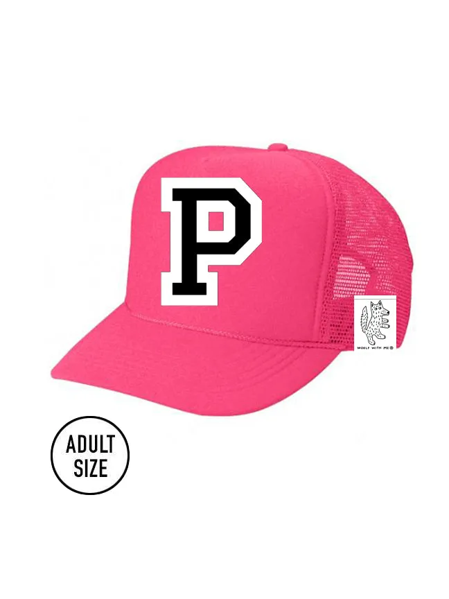 Custom Initial Letter (A-Z) Adult Trucker Hat (NEON PINK)