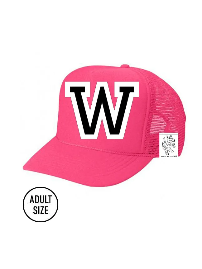 Custom Initial Letter (A-Z) Adult Trucker Hat (NEON PINK)