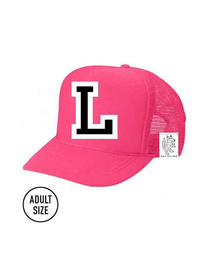 Custom Initial Letter (A-Z) Adult Trucker Hat (NEON PINK)