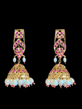 DER117 rooha jhumkas in rubies ( SHIPS IN 4 WEEKS )