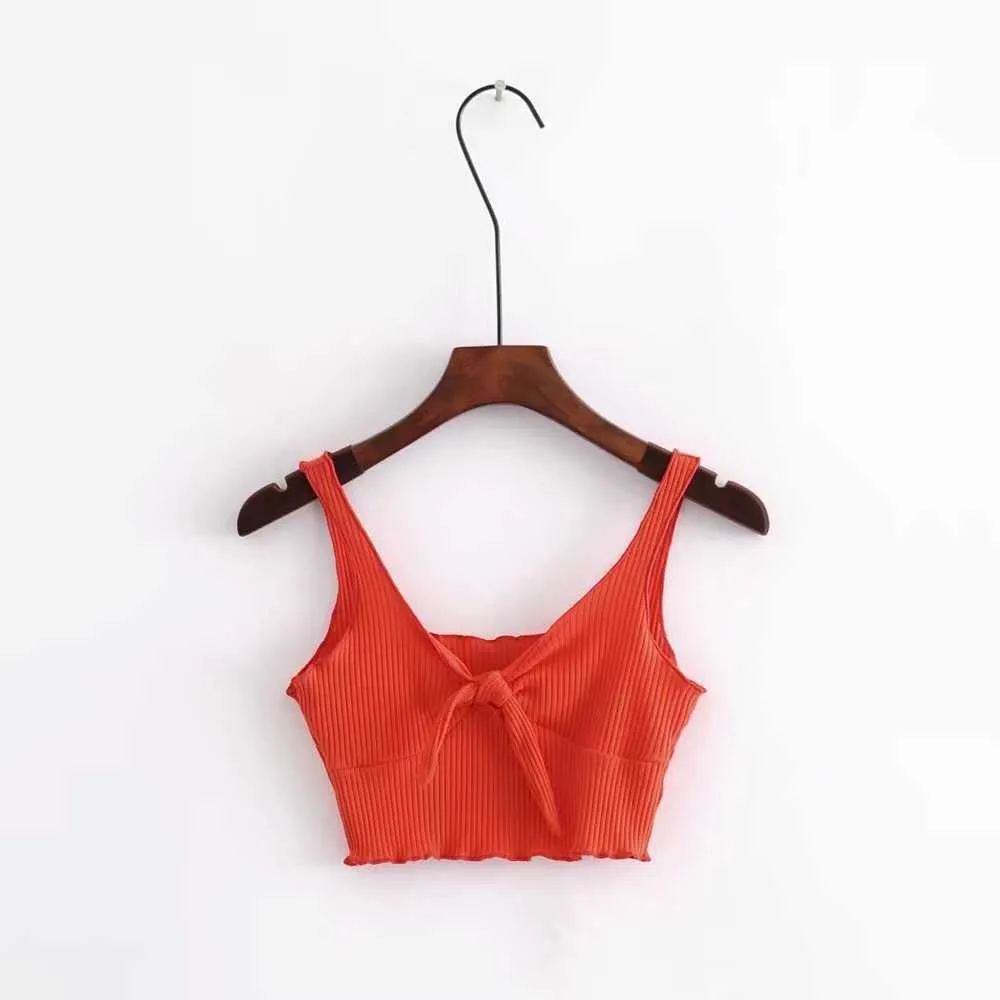 Elastic Fit Push Up Ribbed Tie Front Crop Top Shirt