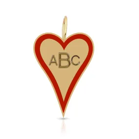 Enamel Outline Elongated Heart   Initials Charm